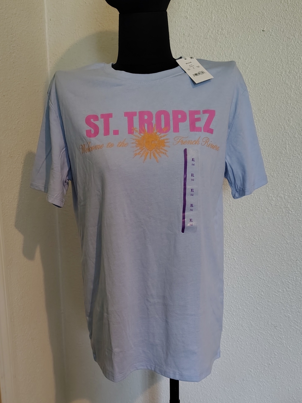 St. Tropez Sunny Graphic Tee in Light Blue Yellow Pink Women X-Large T-shirt NWT - Picture 2 of 6